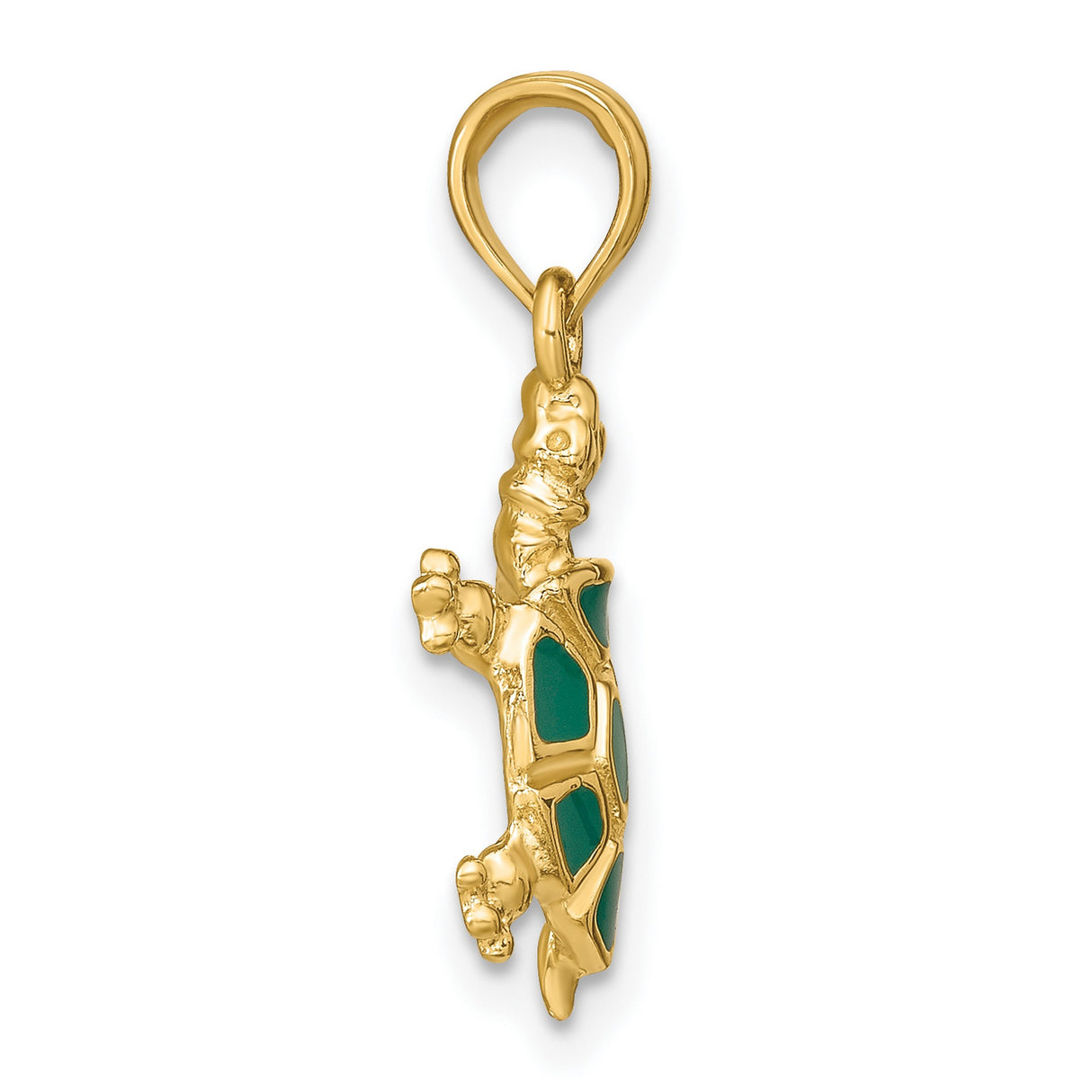 14k Yellow Gold Turtle Pendant with Green Enamel Shell, Ocean-Inspired Charm