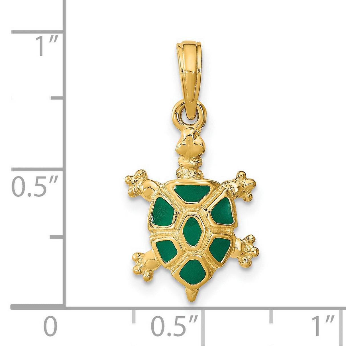 14k Yellow Gold Turtle Pendant with Green Enamel Shell, Ocean-Inspired Charm