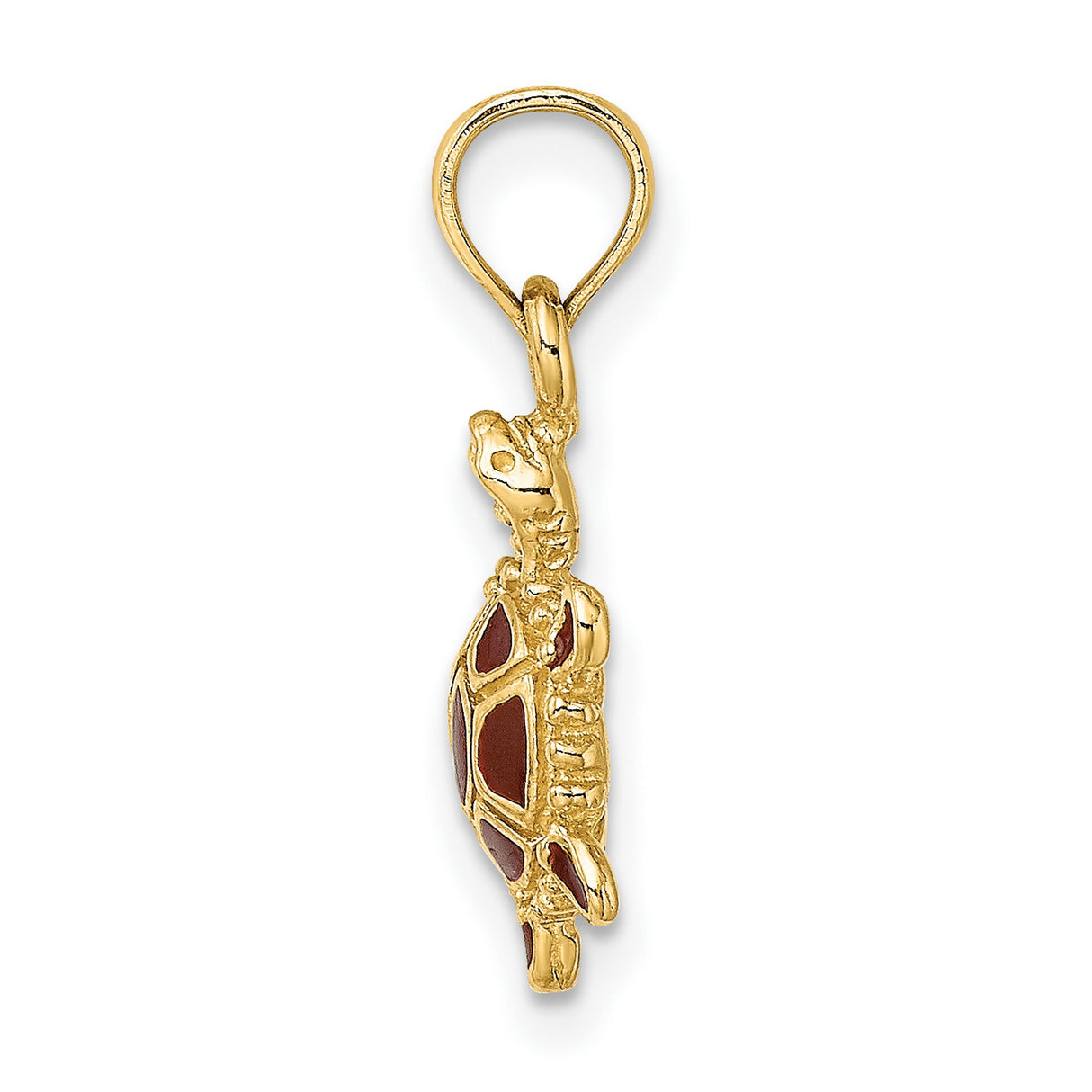 14k Yellow Gold Turtle Pendant with Red Enamel Shell, Sea Life and Animal Totem Jewelry