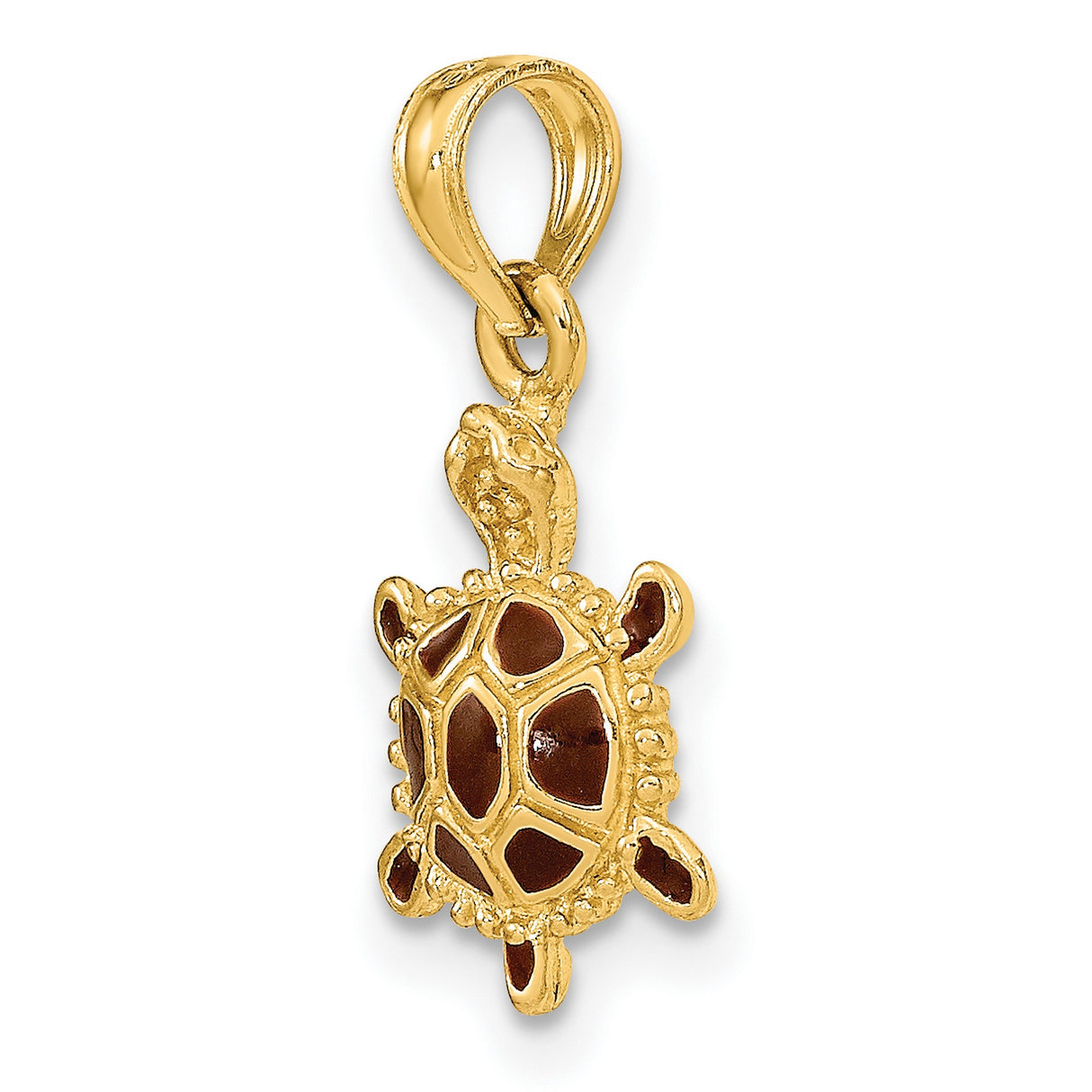 14k Yellow Gold Turtle Pendant with Red Enamel Shell, Sea Life and Animal Totem Jewelry