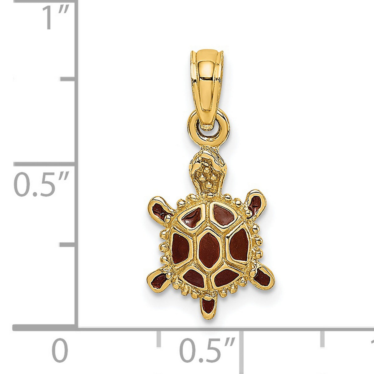 14k Yellow Gold Turtle Pendant with Red Enamel Shell, Sea Life and Animal Totem Jewelry