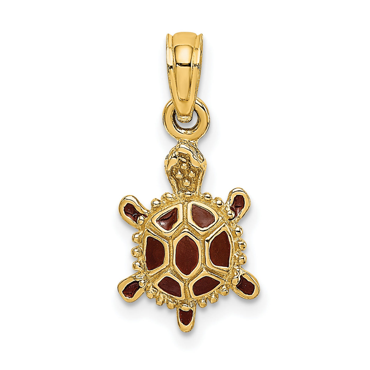 14k Yellow Gold Turtle Pendant with Red Enamel Shell, Sea Life and Animal Totem Jewelry
