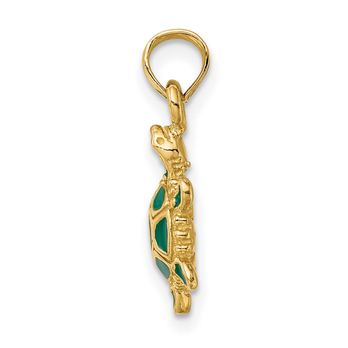 14k Yellow Gold Sea Turtle Pendant with Green Enamel, Nautical Ocean Theme Charm