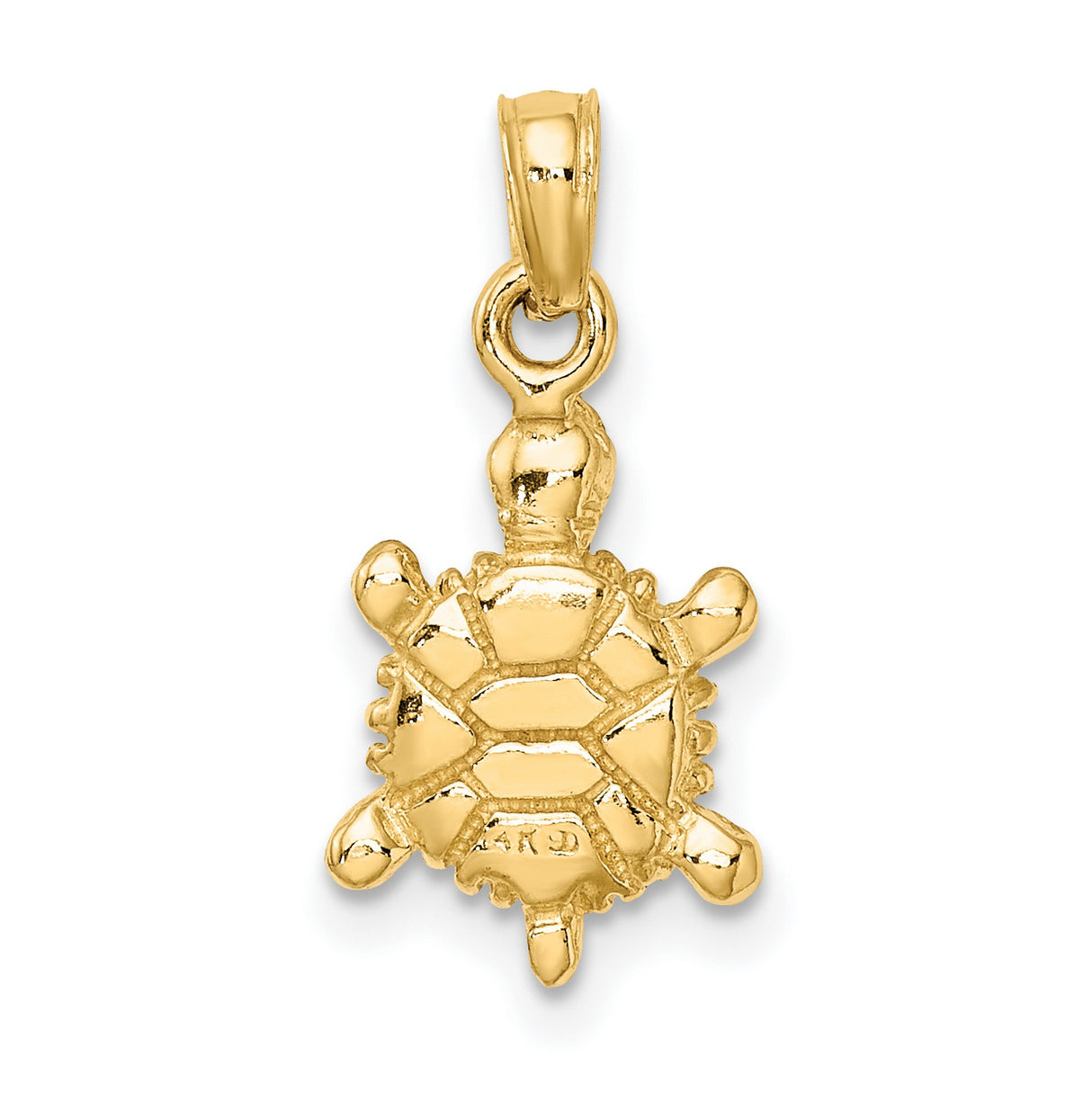 14k Yellow Gold Sea Turtle Pendant with Green Enamel, Nautical Ocean Theme Charm