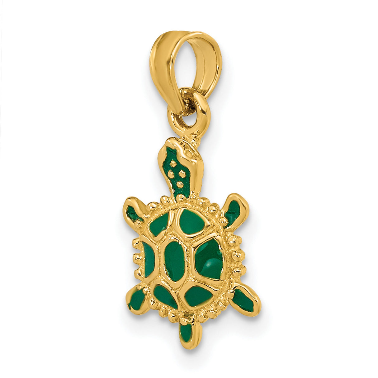14k Yellow Gold Sea Turtle Pendant with Green Enamel, Nautical Ocean Theme Charm