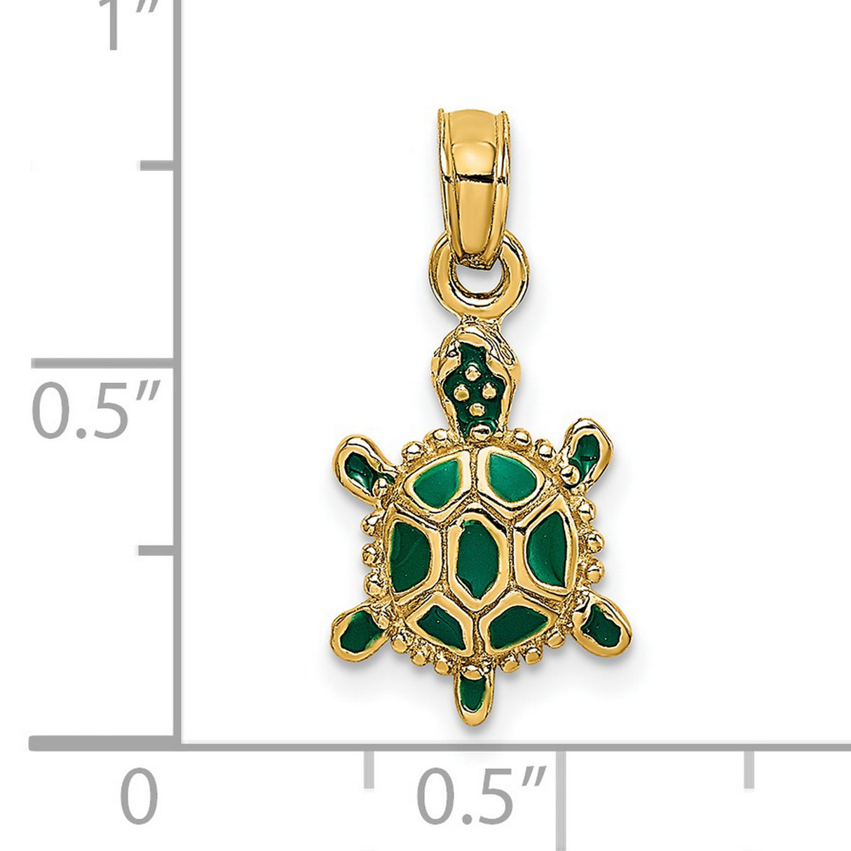 14k Yellow Gold Sea Turtle Pendant with Green Enamel, Nautical Ocean Theme Charm