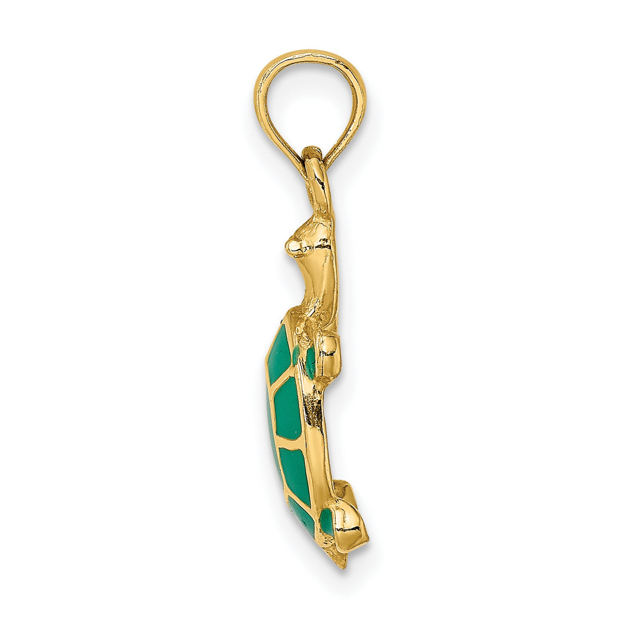 14k Yellow Gold Turtle Pendant with Green Enamel, Ocean Animal Charm Jewelry