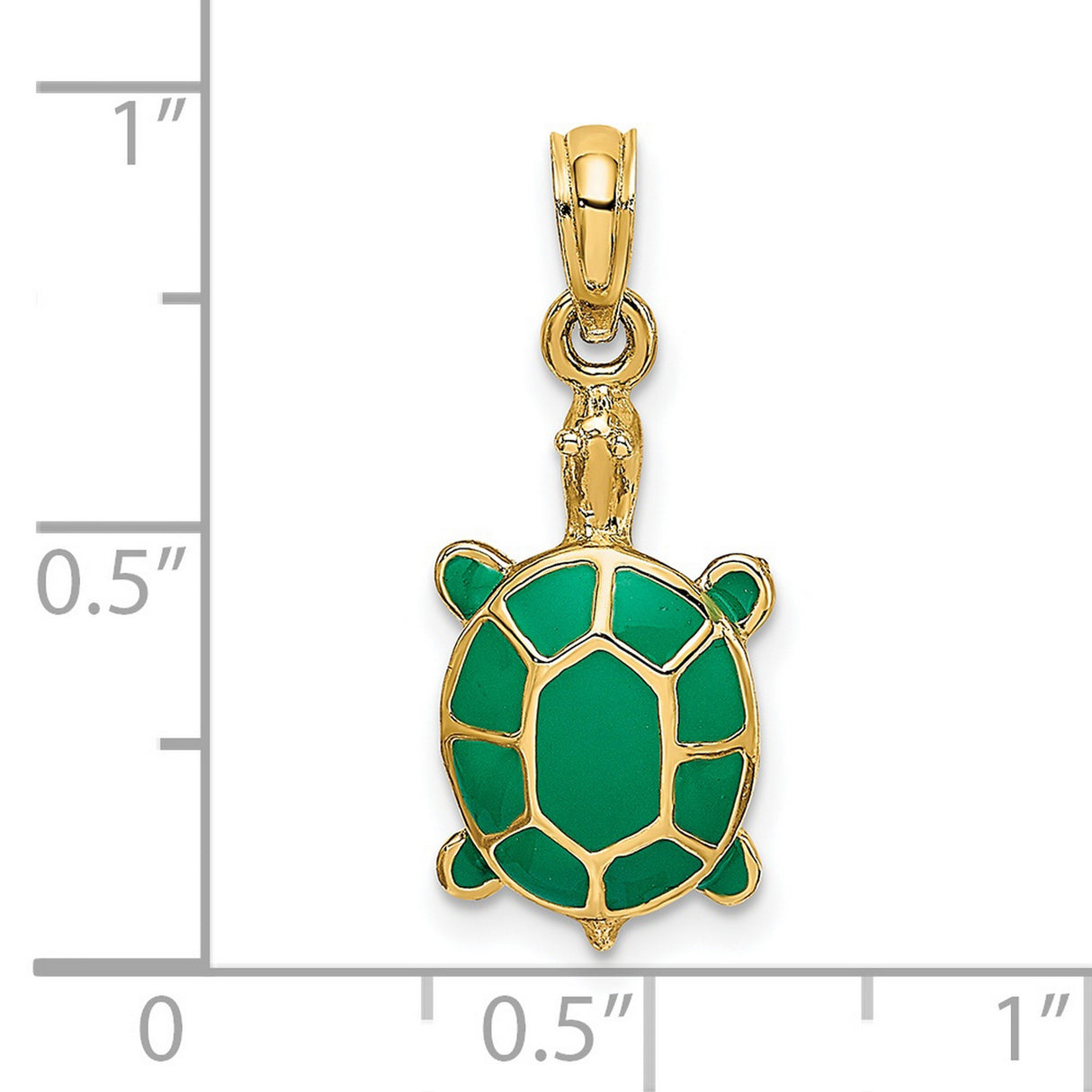 14k Yellow Gold Turtle Pendant with Green Enamel, Ocean Animal Charm Jewelry