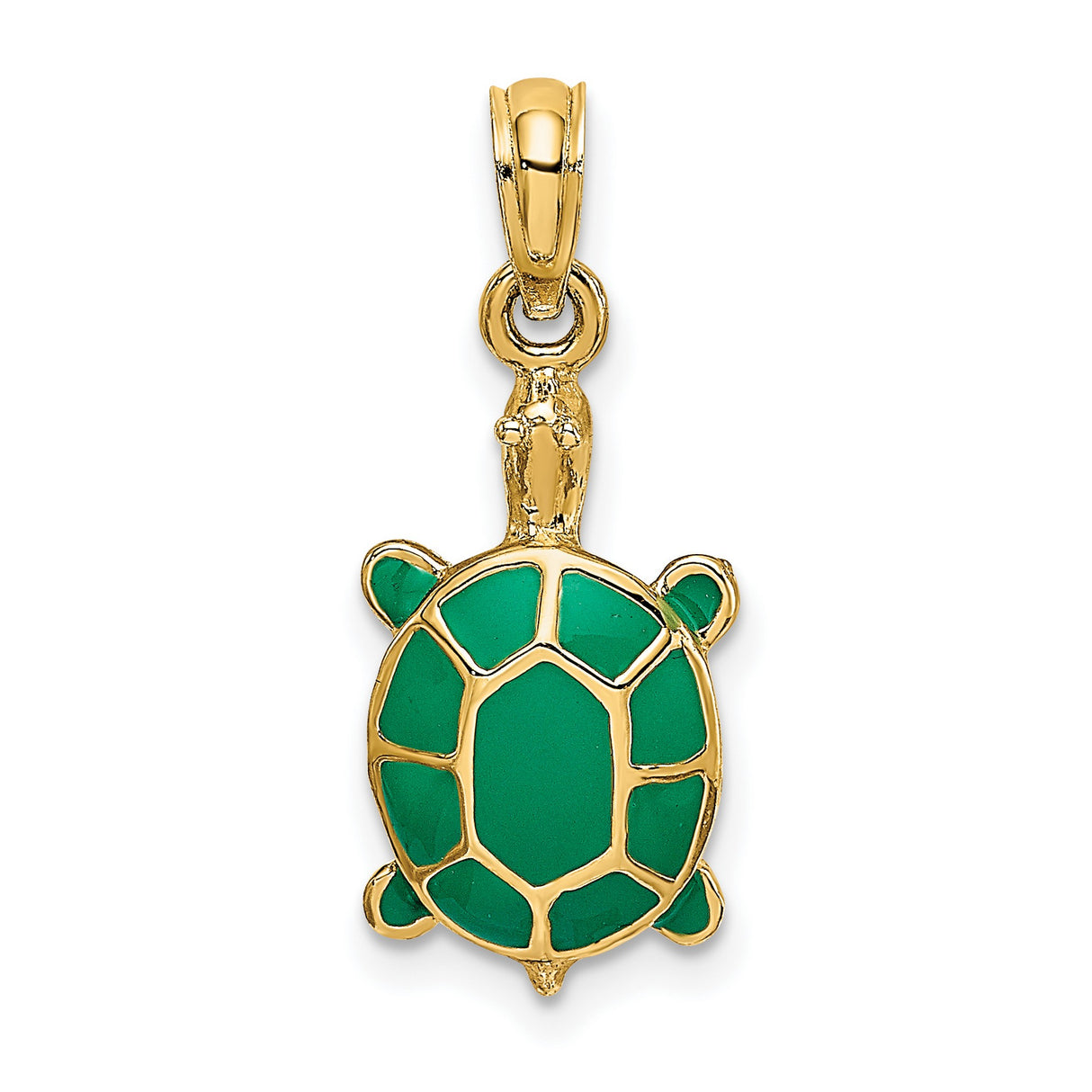 14k Yellow Gold Turtle Pendant with Green Enamel, Ocean Animal Charm Jewelry