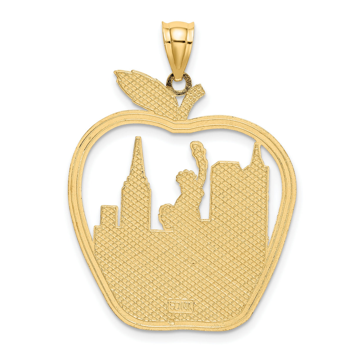 14k Yellow Gold NYC Skyline Pendant with Statue of Liberty, Apple-Shaped Charm