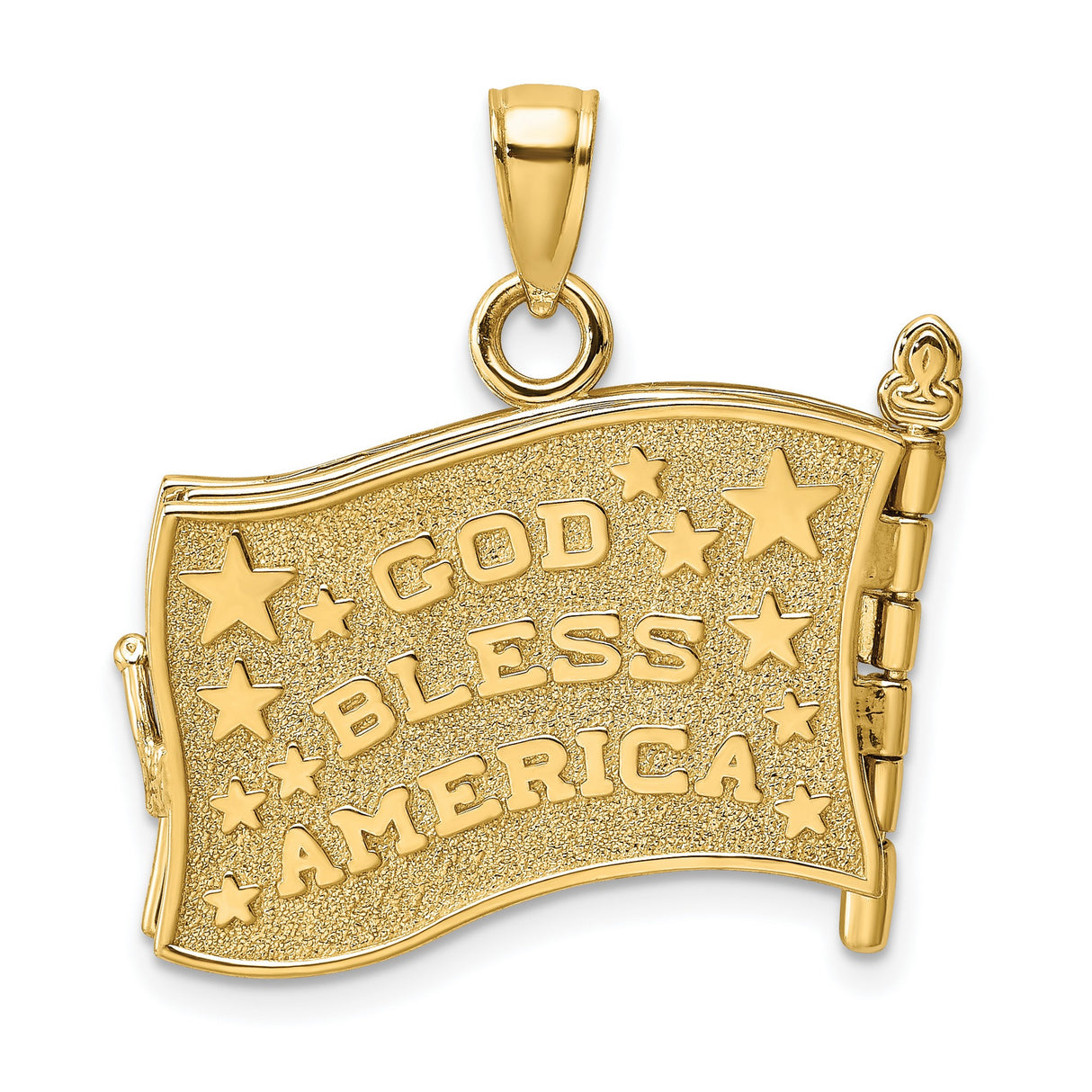 14k Yellow Gold American Flag Pendant with Enamel Red White Blue Patriotic Design