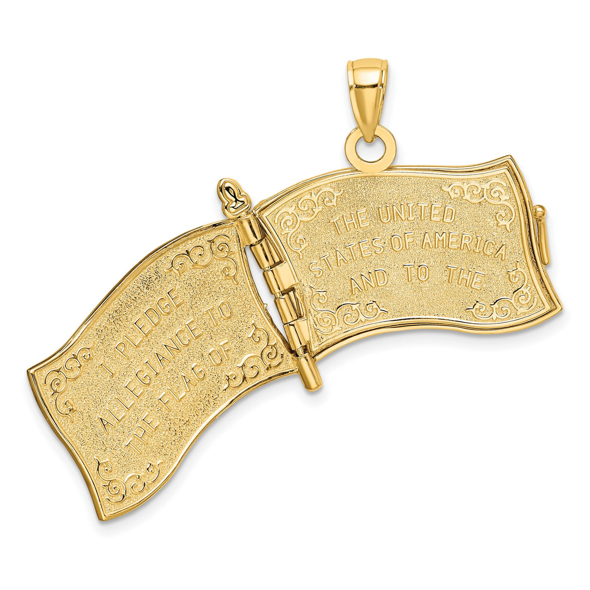 14k Yellow Gold American Flag Pendant with Enamel Red White Blue Patriotic Design