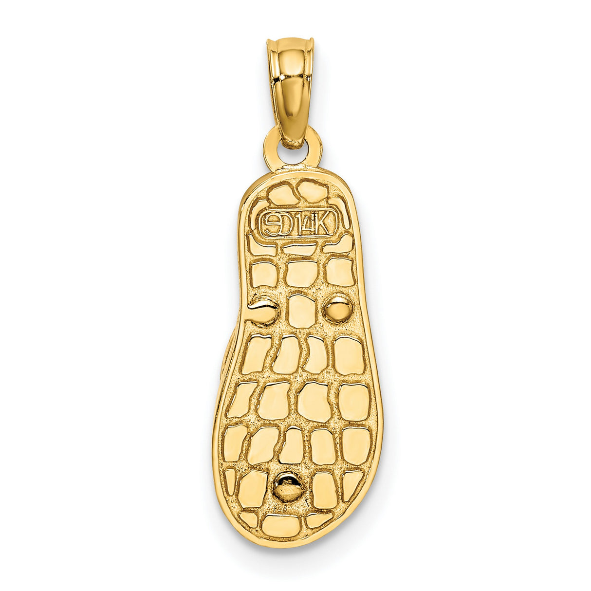 14k Yellow Gold Flip Flop Sandal Pendant with Checkered Enamel and Shell Detail