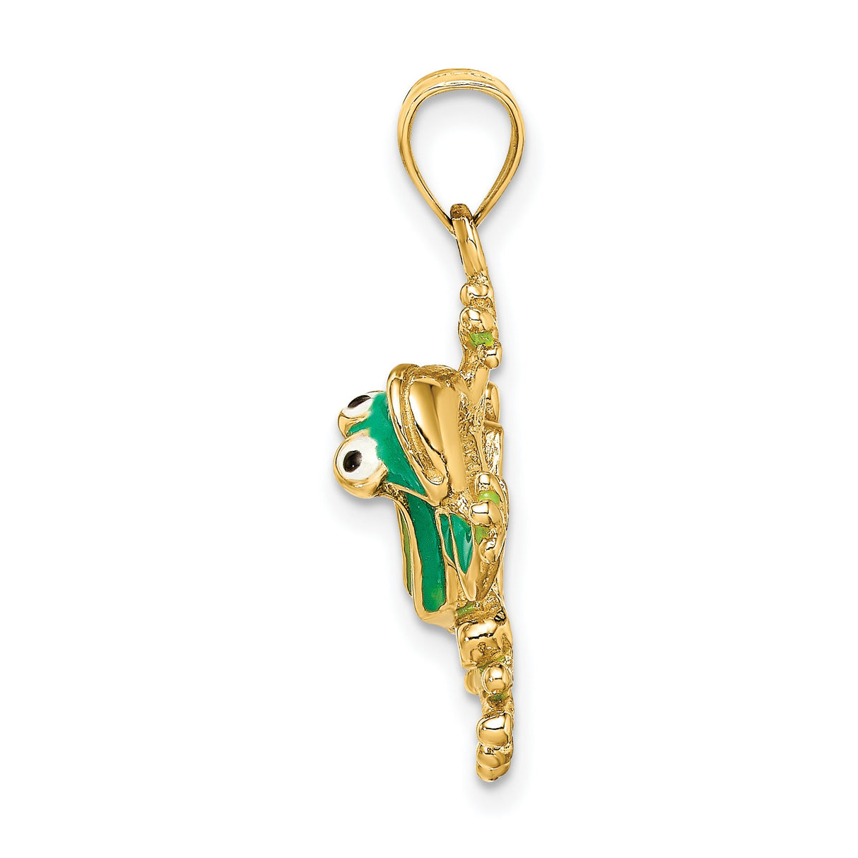 14k Yellow Gold Frog Pendant with Green Enamel Accents, Nature Inspired Charm