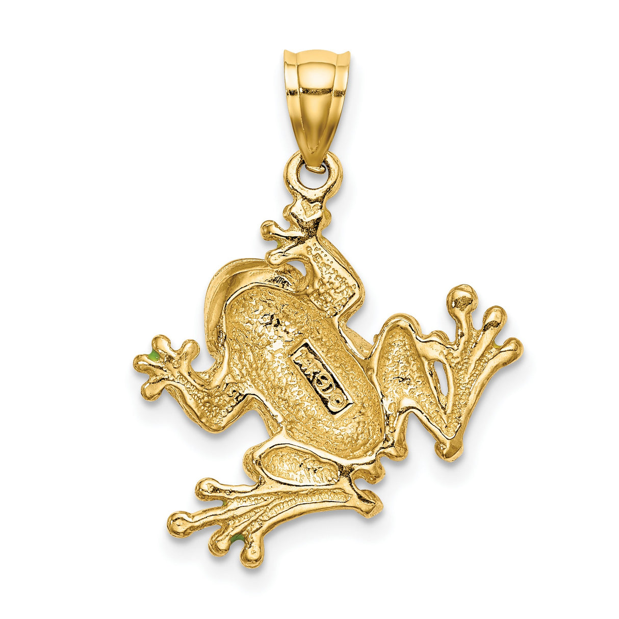 14k Yellow Gold Frog Pendant with Green Enamel Accents, Nature Inspired Charm