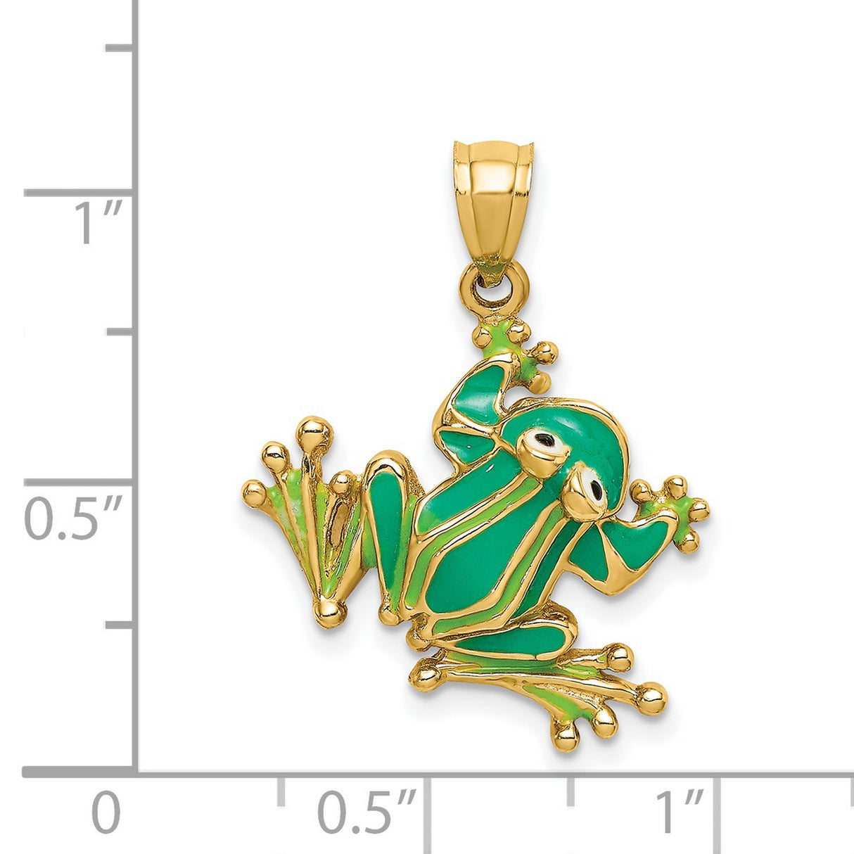 14k Yellow Gold Frog Pendant with Green Enamel Accents, Nature Inspired Charm
