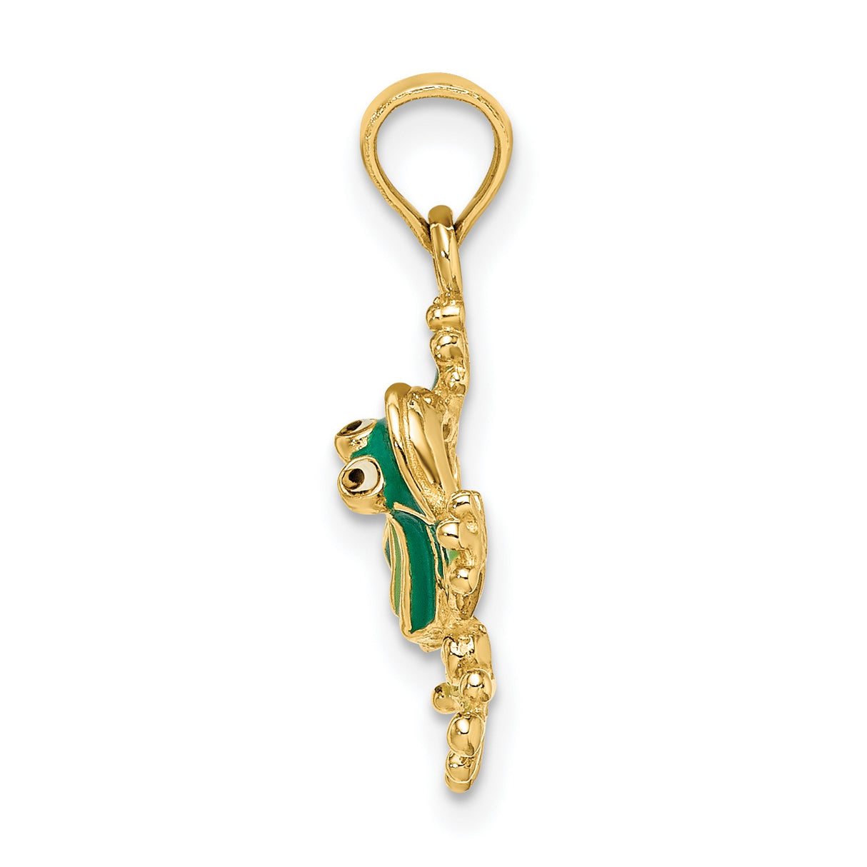 14k Yellow Gold Tree Frog Pendant with Green Enamel, Nature Animal Charm for Unisex Jewelry