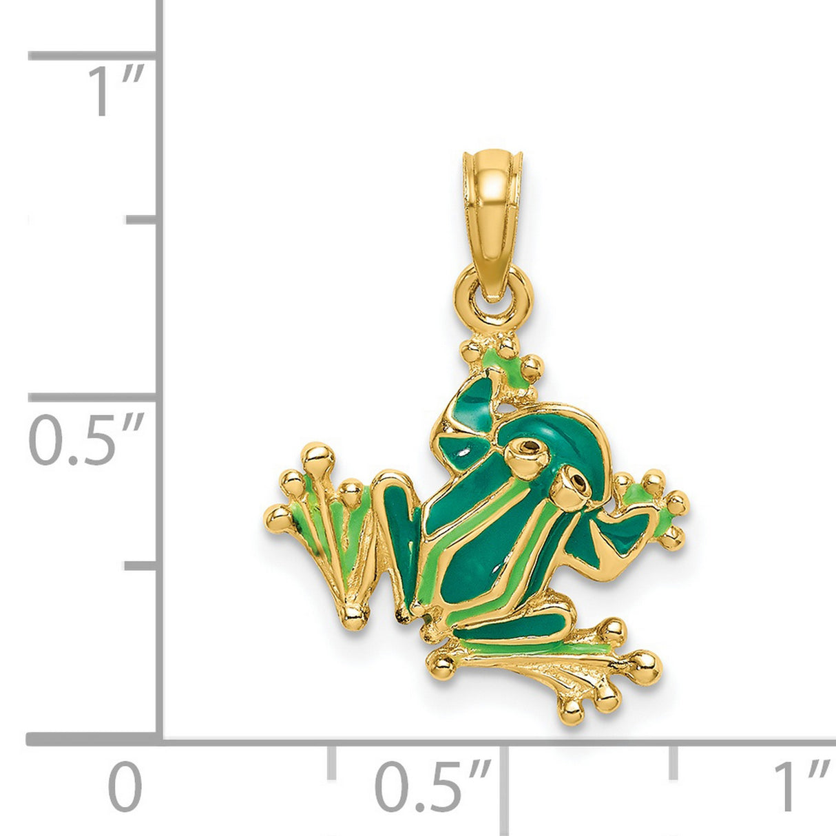 14k Yellow Gold Tree Frog Pendant with Green Enamel, Nature Animal Charm for Unisex Jewelry