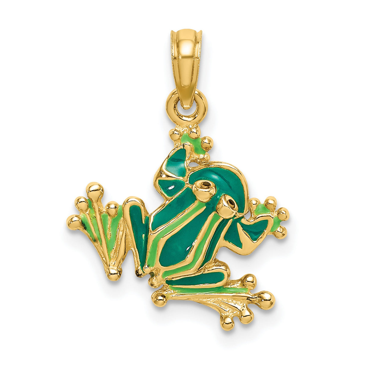 14k Yellow Gold Tree Frog Pendant with Green Enamel, Nature Animal Charm for Unisex Jewelry