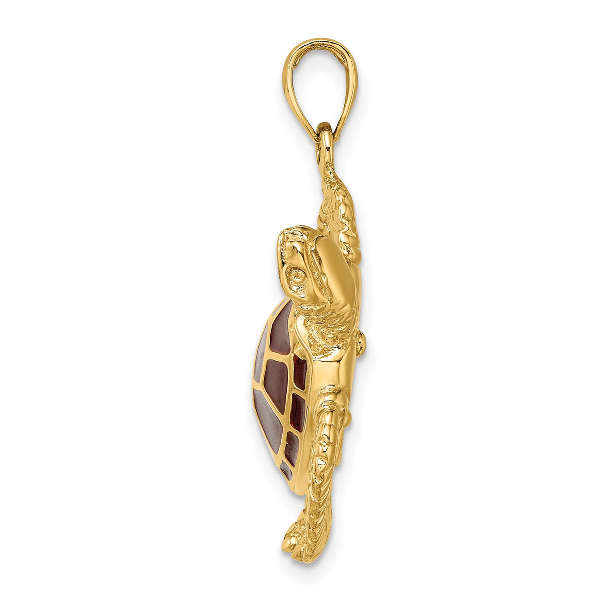 14k Yellow Gold Sea Turtle Pendant with Brown Enamel Shell, Nature-Inspired Ocean Charm