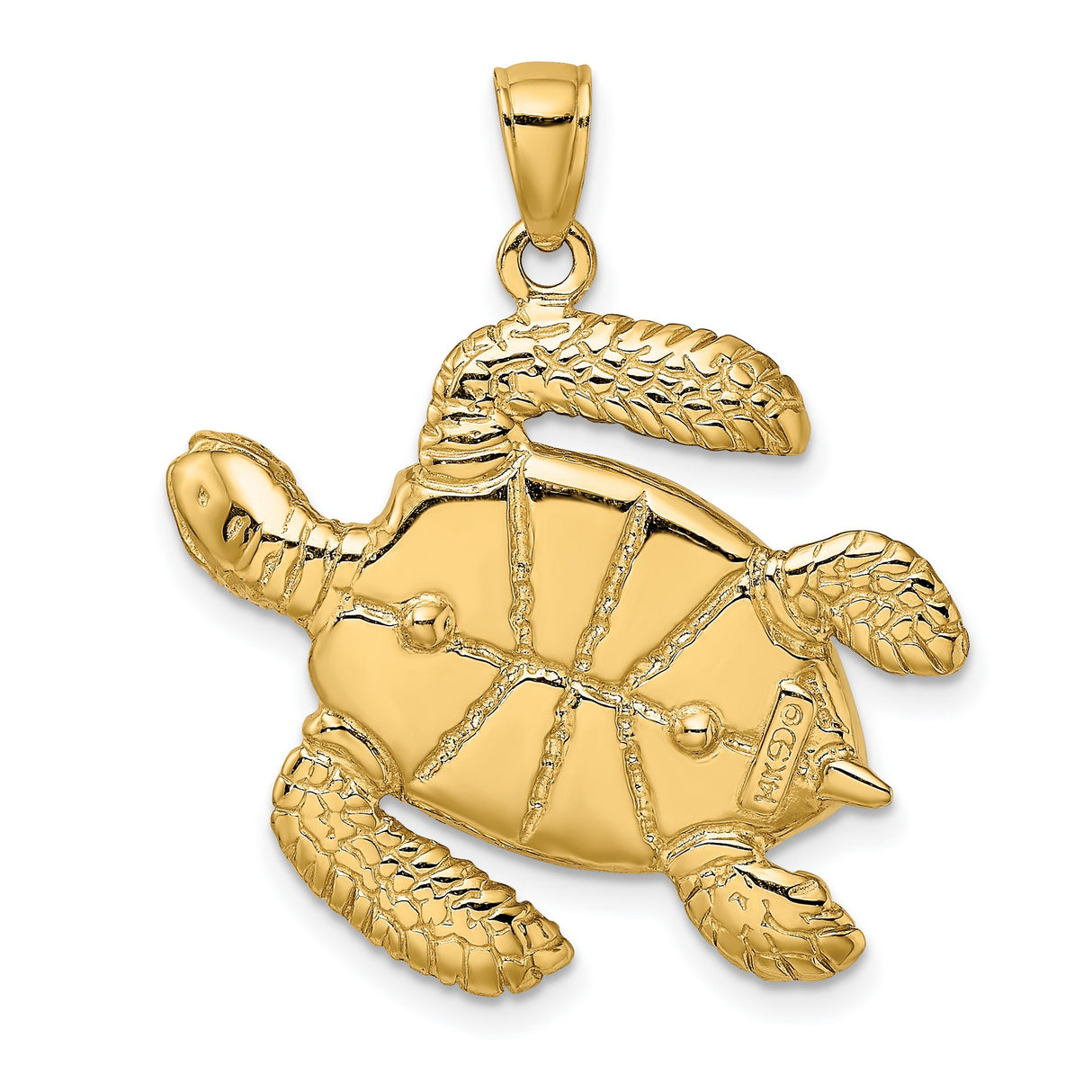 14k Yellow Gold Sea Turtle Pendant with Brown Enamel Shell, Nature-Inspired Ocean Charm