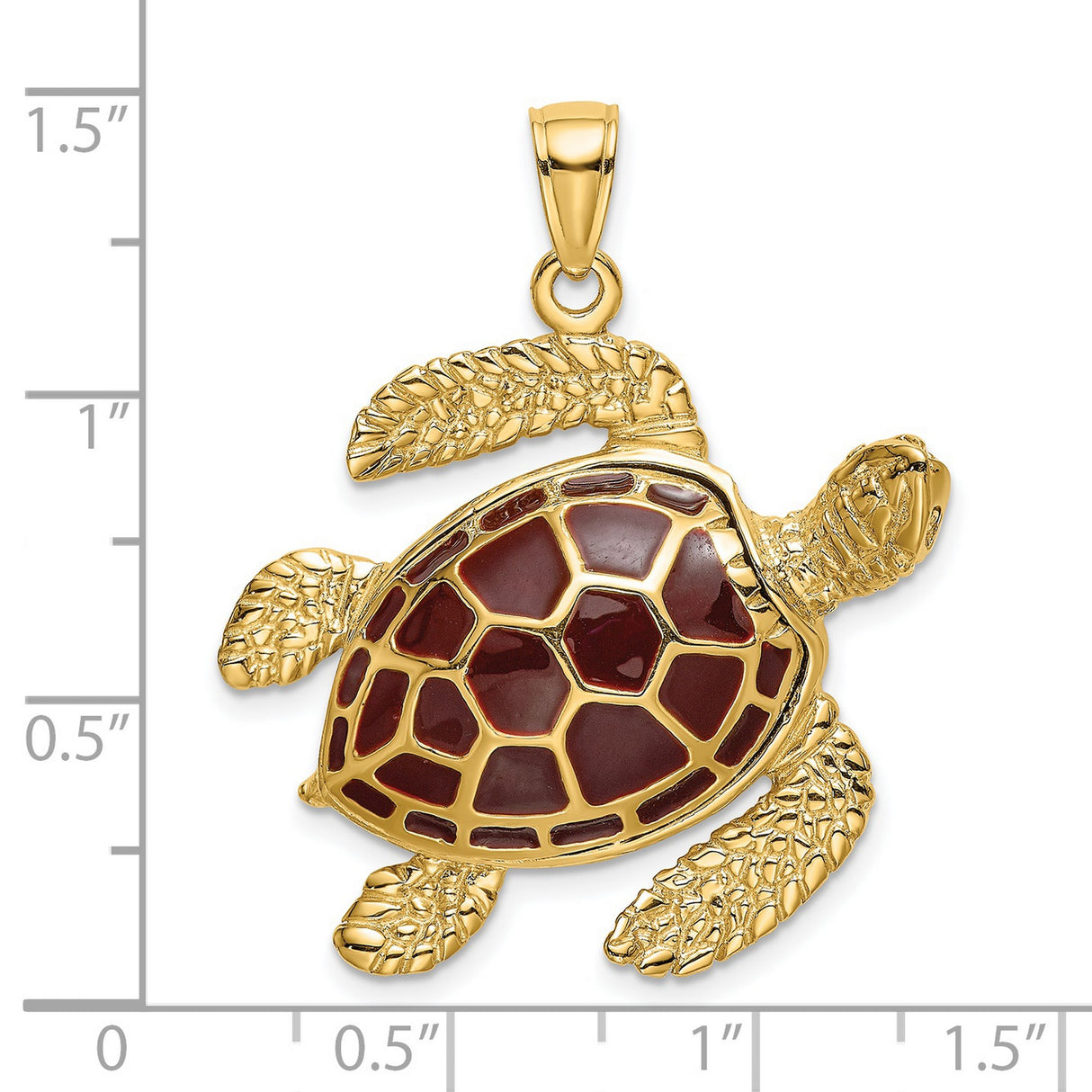 14k Yellow Gold Sea Turtle Pendant with Brown Enamel Shell, Nature-Inspired Ocean Charm