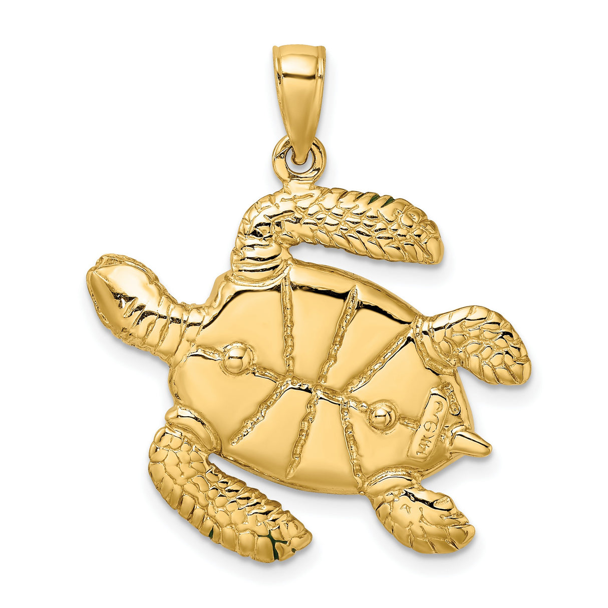 14k Yellow Gold Sea Turtle Pendant with Green Enamel Accents, Nautical Animal Charm