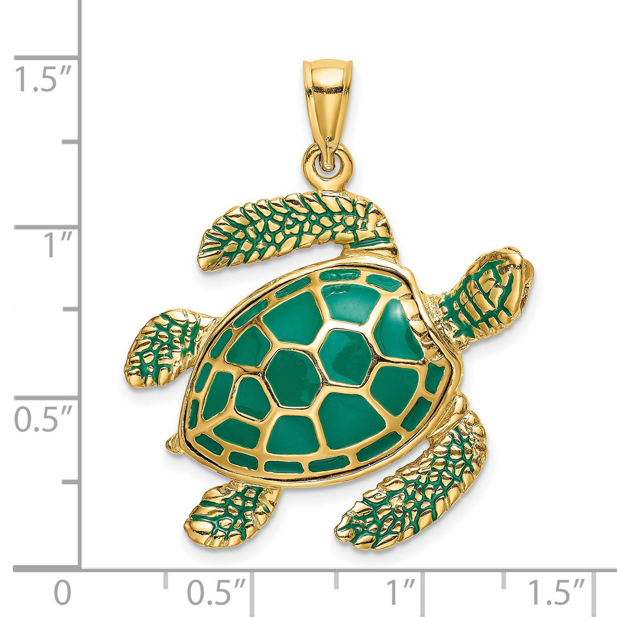 14k Yellow Gold Sea Turtle Pendant with Green Enamel Accents, Nautical Animal Charm
