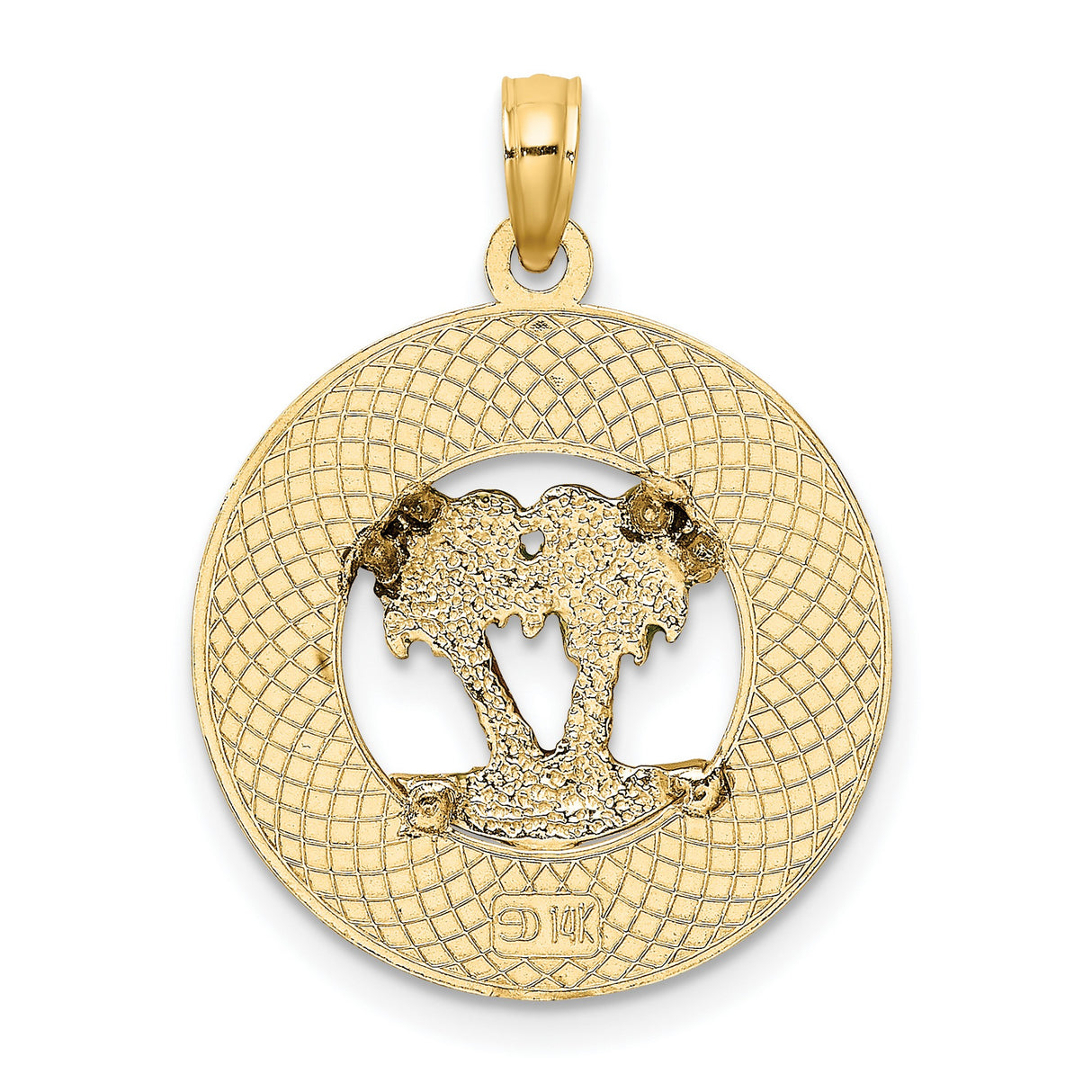 14k Yellow Gold Florida Pendant with Enameled Palm Trees, Tropical Island Charm