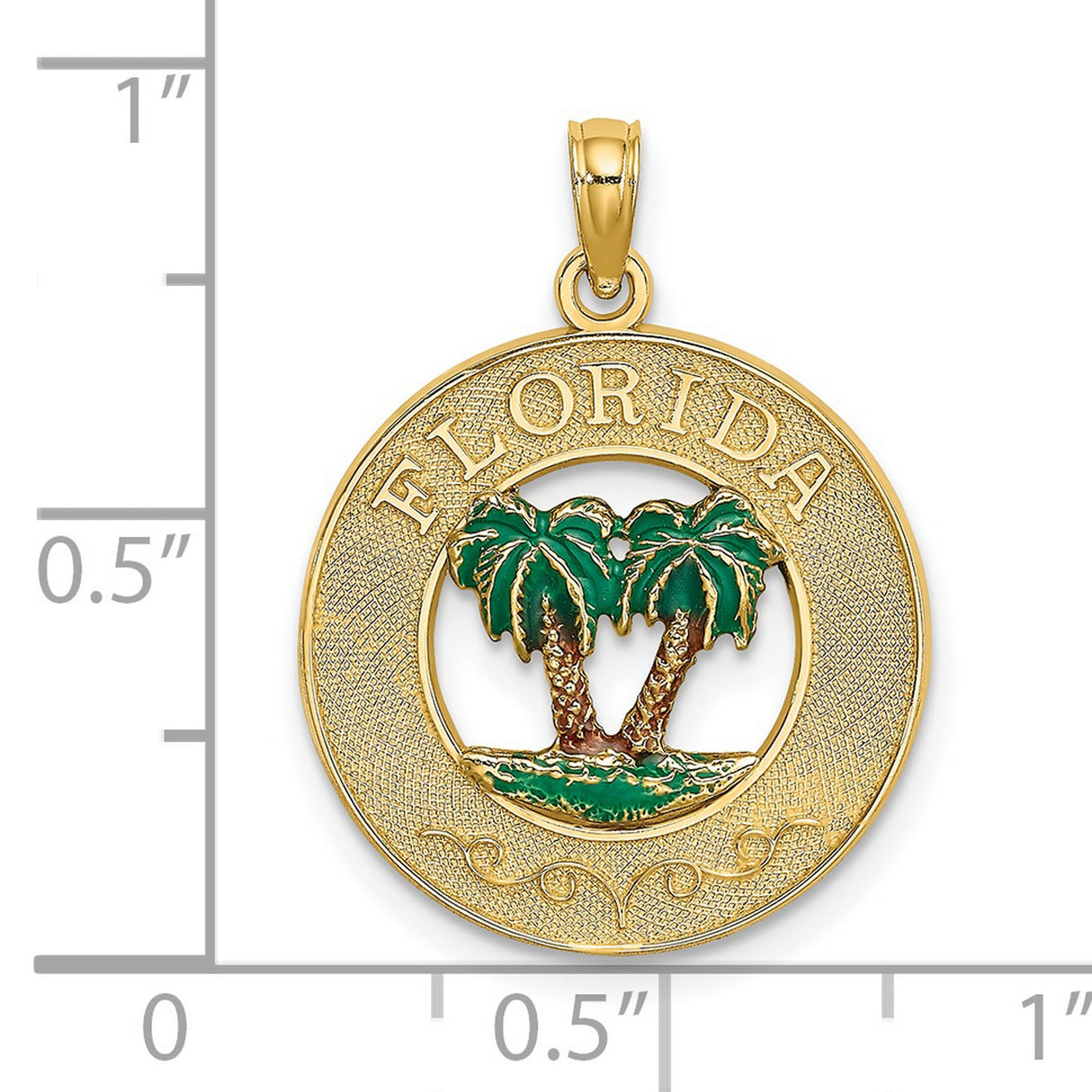14k Yellow Gold Florida Pendant with Enameled Palm Trees, Tropical Island Charm