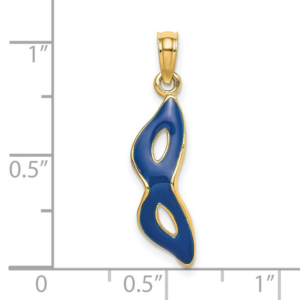 14k Yellow Gold Pendant with Abstract Blue Enamel and Open Oval Cutout Design