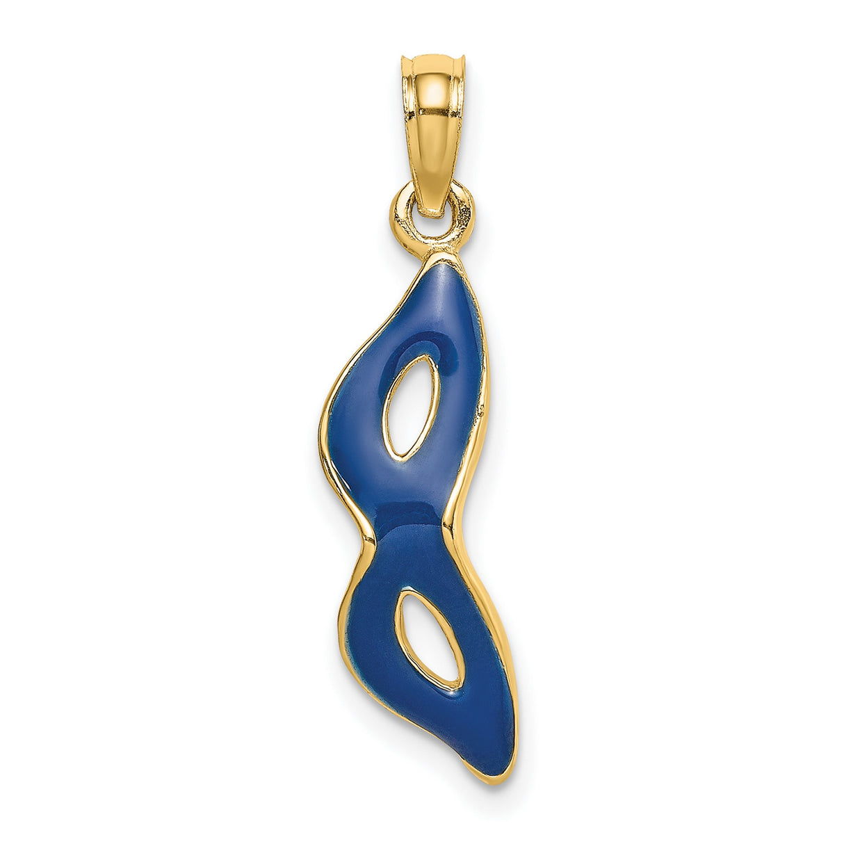 14k Yellow Gold Pendant with Abstract Blue Enamel and Open Oval Cutout Design