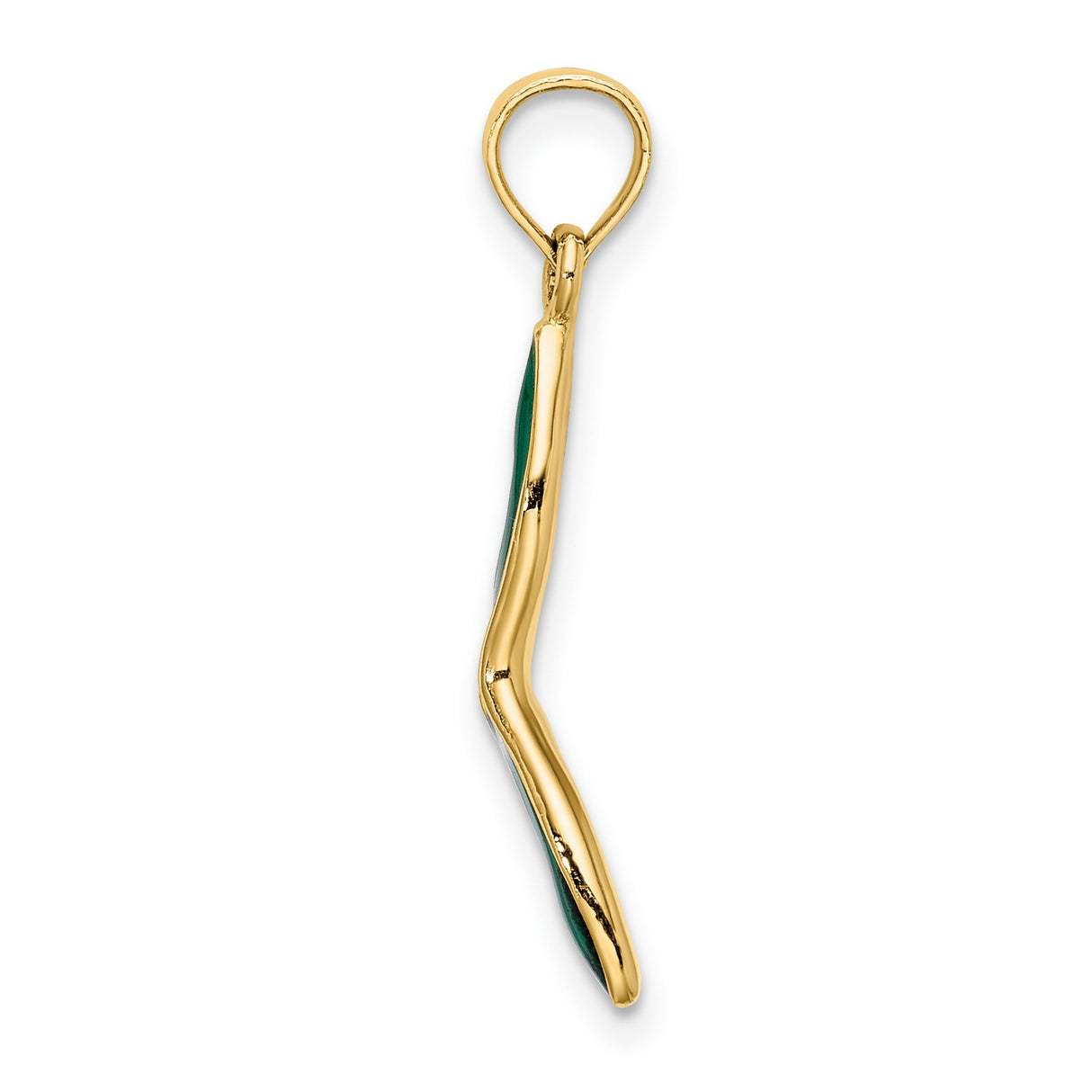 14k Yellow Gold Pendant with Green Enamel, Abstract Fluid Design, Contemporary Artistic Style