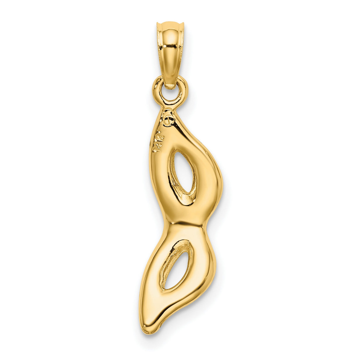 14k Yellow Gold Pendant with Green Enamel, Abstract Fluid Design, Contemporary Artistic Style