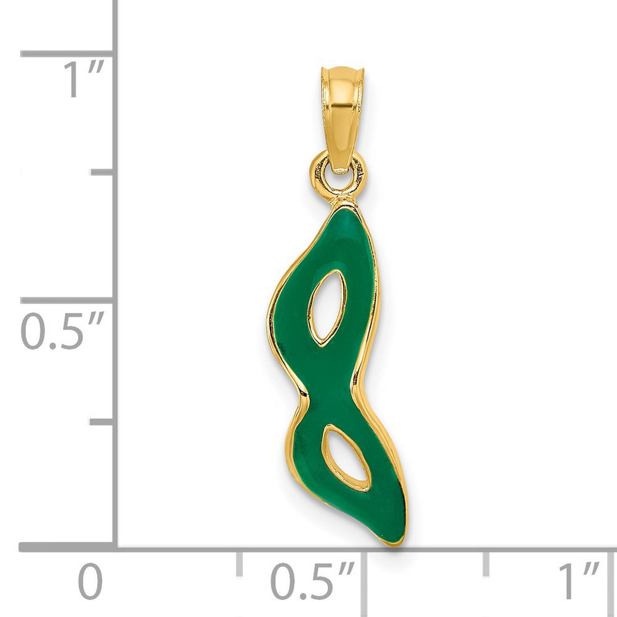 14k Yellow Gold Pendant with Green Enamel, Abstract Fluid Design, Contemporary Artistic Style