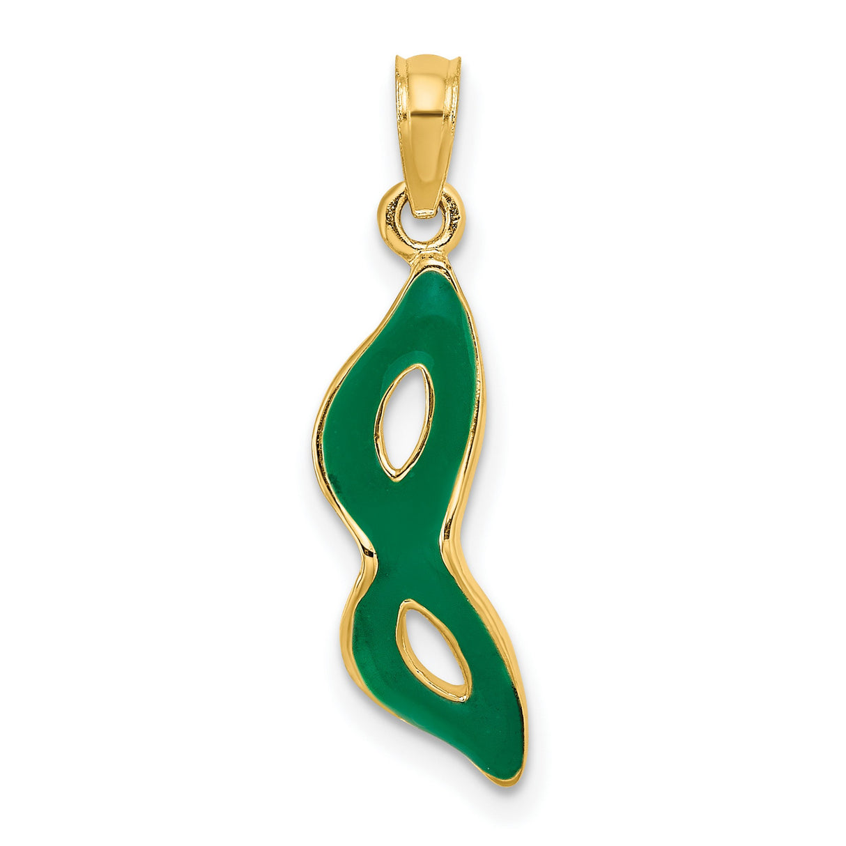14k Yellow Gold Pendant with Green Enamel, Abstract Fluid Design, Contemporary Artistic Style