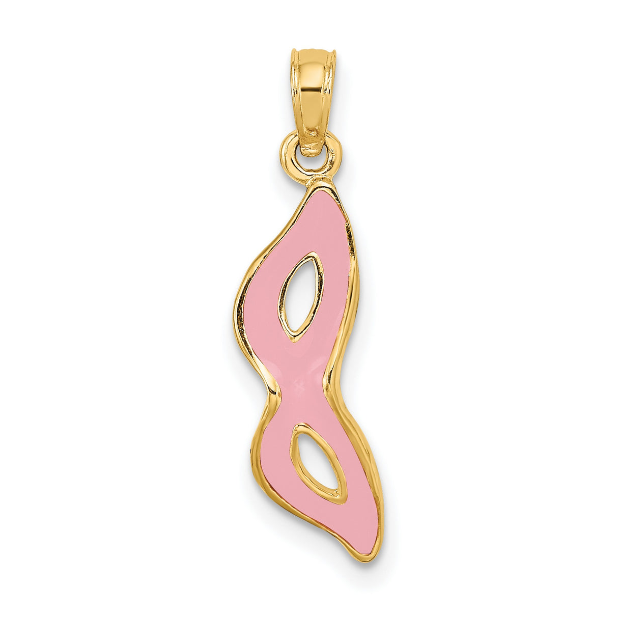 14k Yellow Gold Pendant with Pink Enamel Ribbon, Breast Cancer Awareness Charm