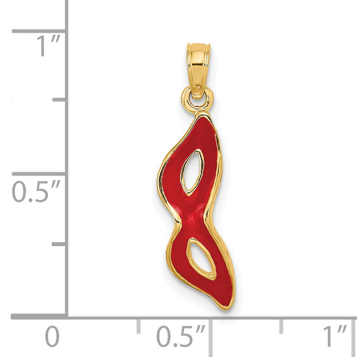 14k Yellow Gold Pendant with Red Enamel, Abstract Mask Shape, Modern Unisex Design