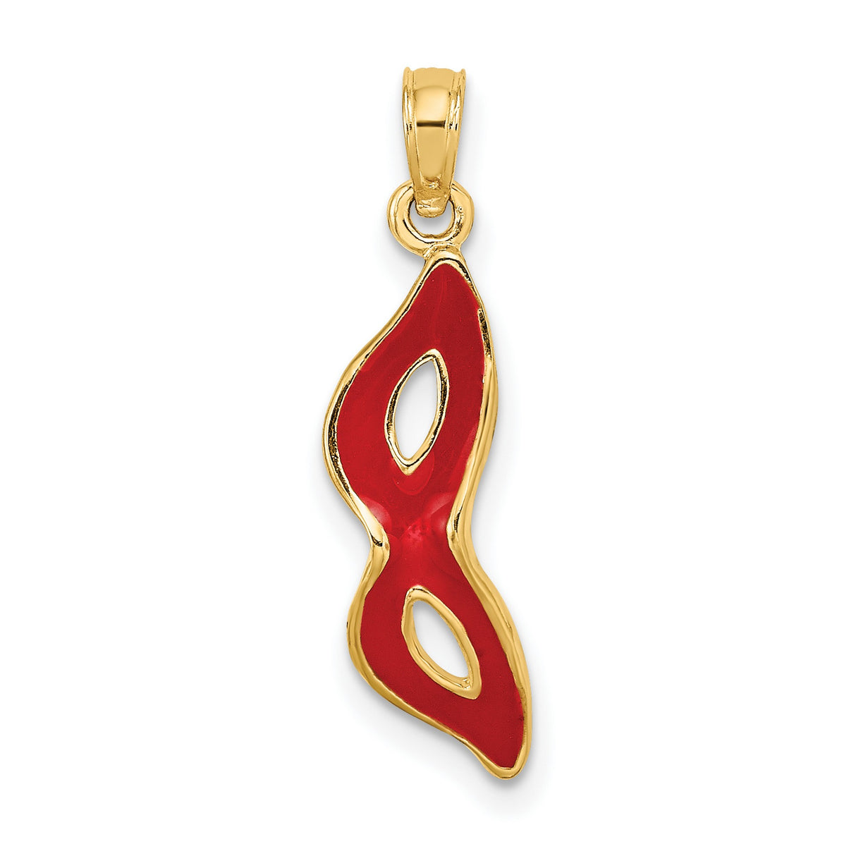 14k Yellow Gold Pendant with Red Enamel, Abstract Mask Shape, Modern Unisex Design
