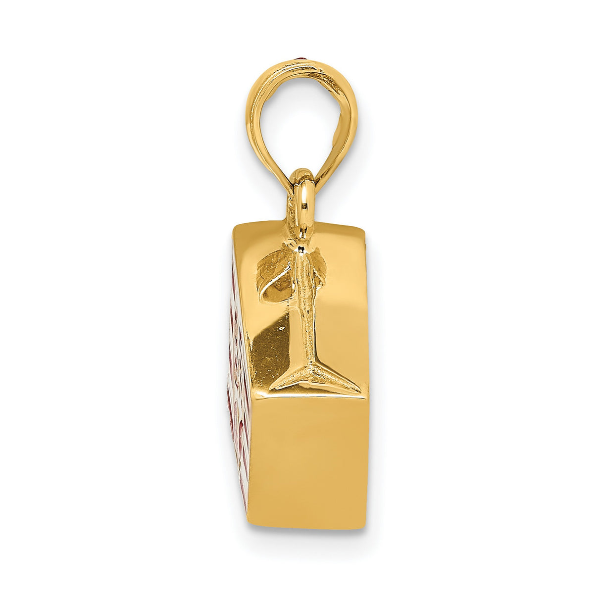 14k Yellow Gold Popcorn Bucket Pendant Charm with Red and White Enamel, Movie Theater Theme