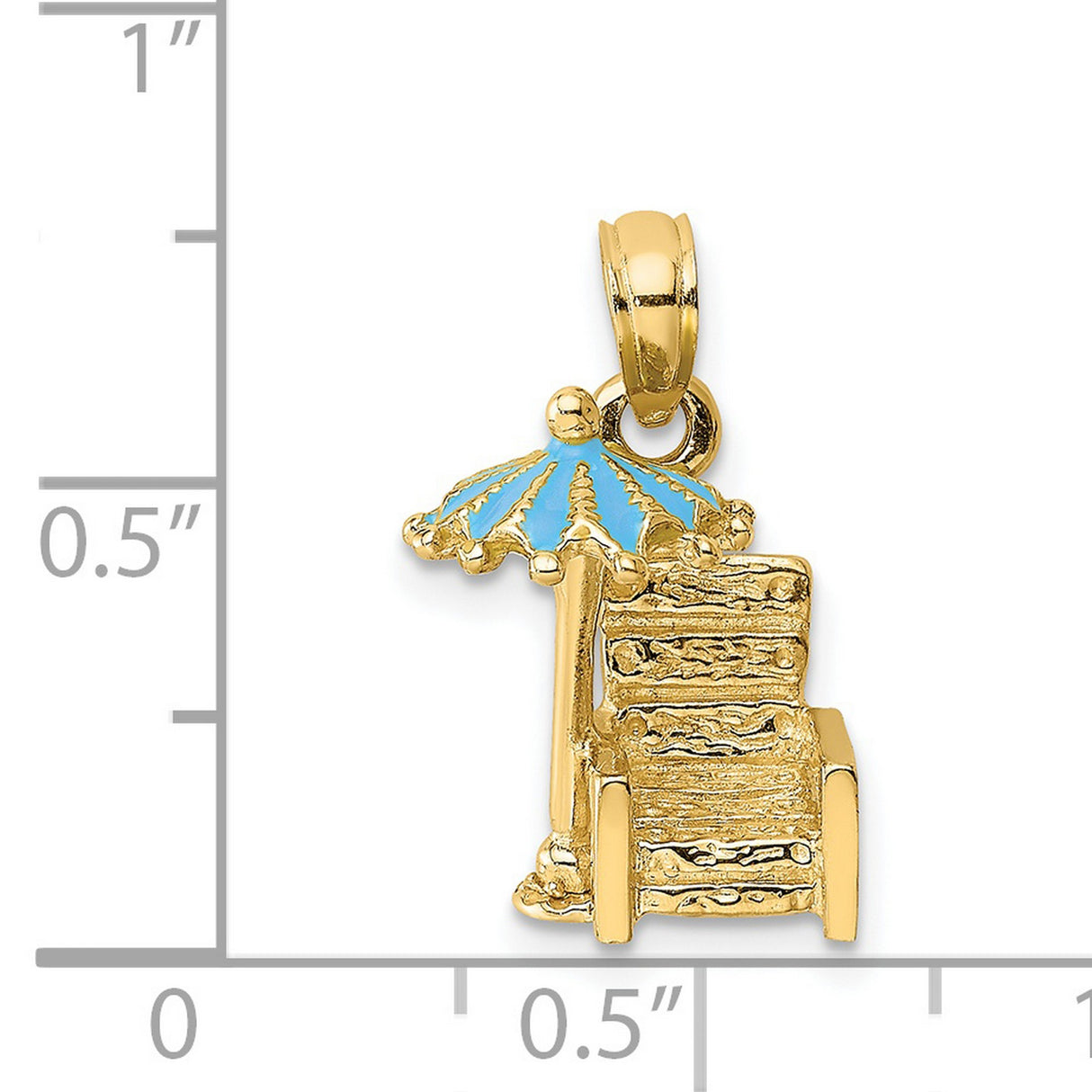 14k Yellow Gold Pendant, Beach Chair and Umbrella with Blue Enamel, Tropical Vacation Theme
