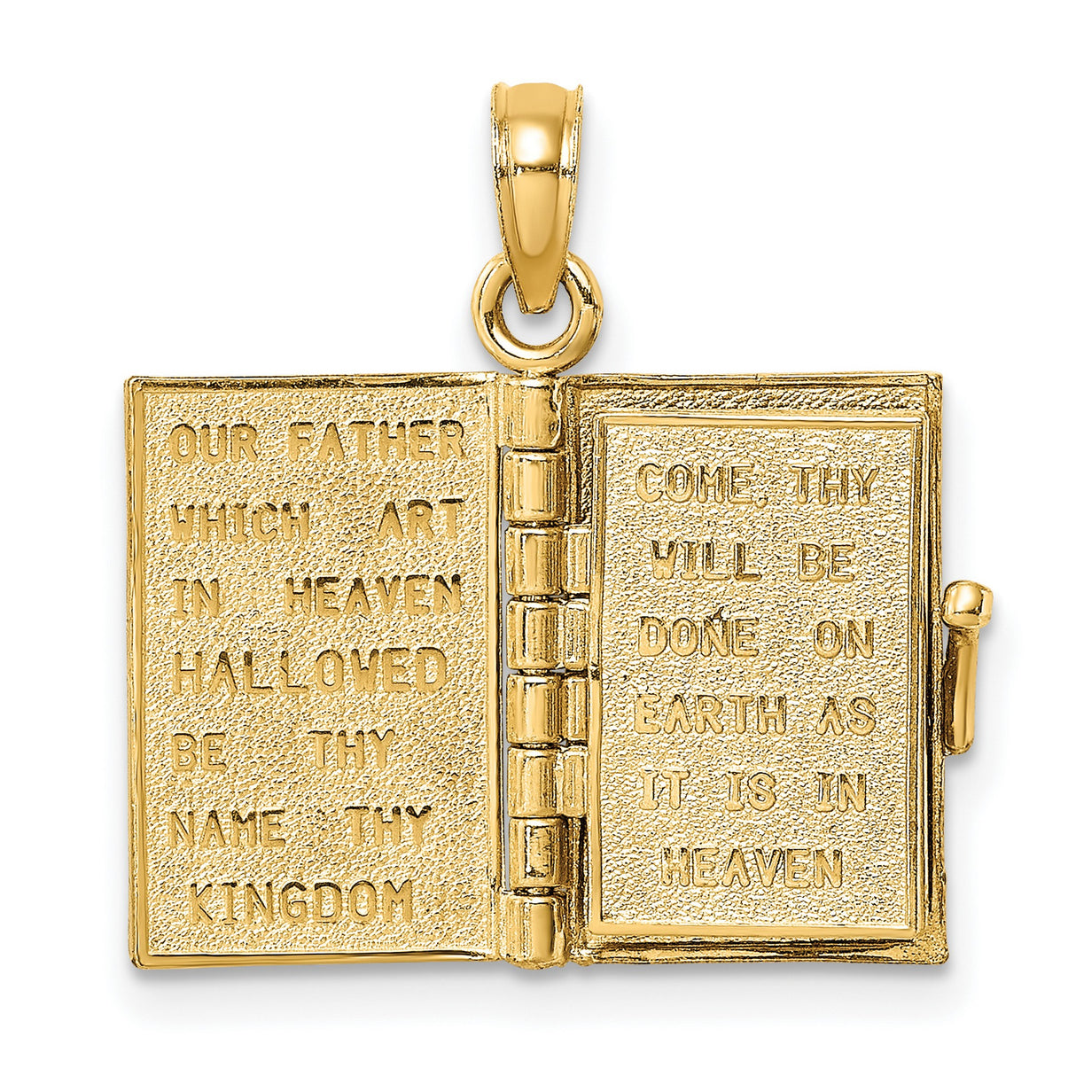14k Yellow Gold Book Pendant with Blue Enamel, Cross Cutout, Movable Scripture Design