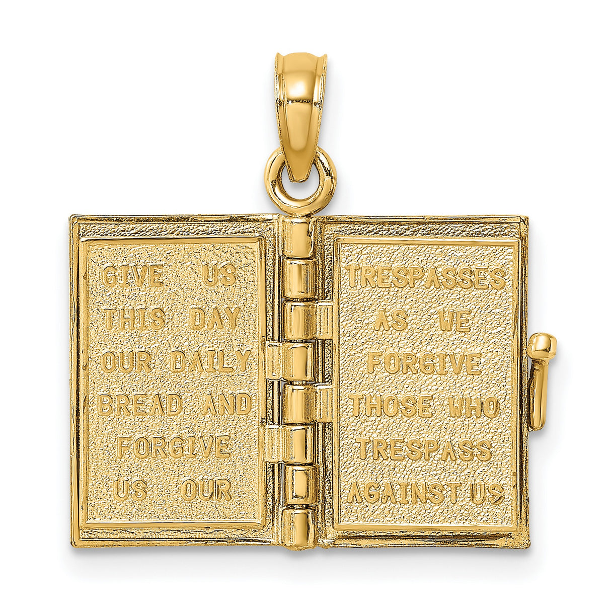 14k Yellow Gold Book Pendant with Blue Enamel, Cross Cutout, Movable Scripture Design