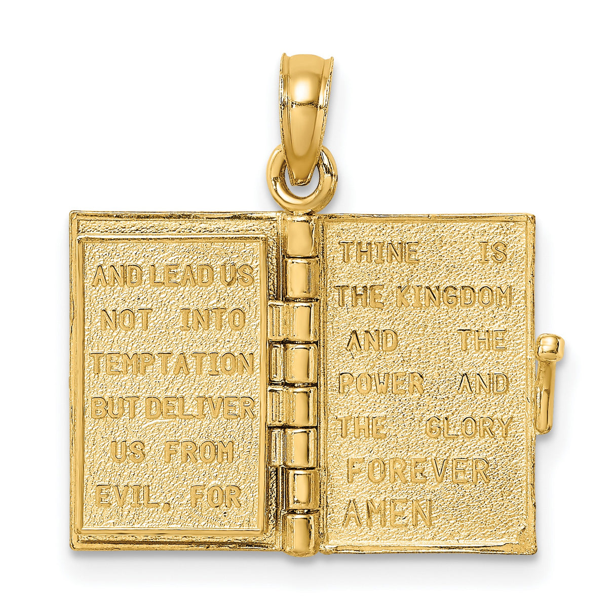 14k Yellow Gold Book Pendant with Blue Enamel, Cross Cutout, Movable Scripture Design