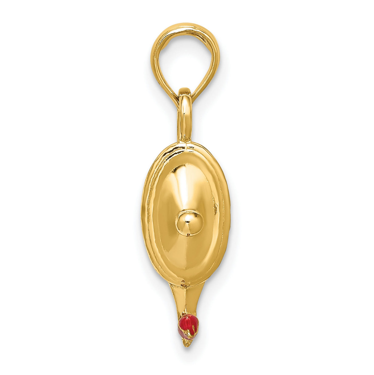 14k Yellow Gold Oil Lamp Pendant with Red Enamel Flame, Nursing Graduation Jewelry