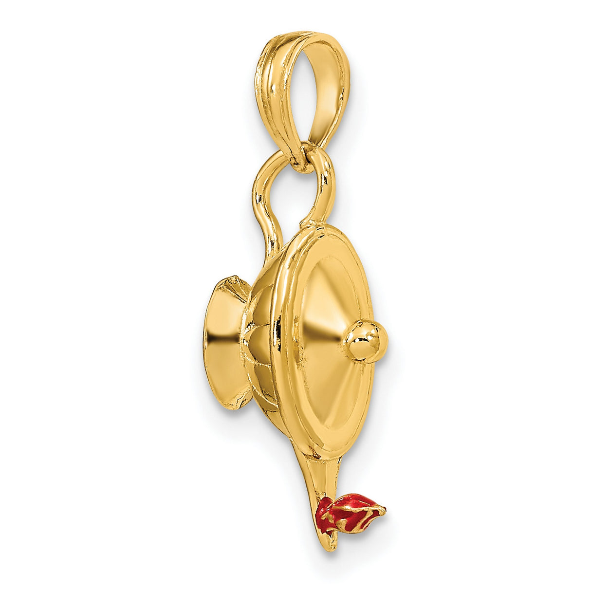 14k Yellow Gold Oil Lamp Pendant with Red Enamel Flame, Nursing Graduation Jewelry