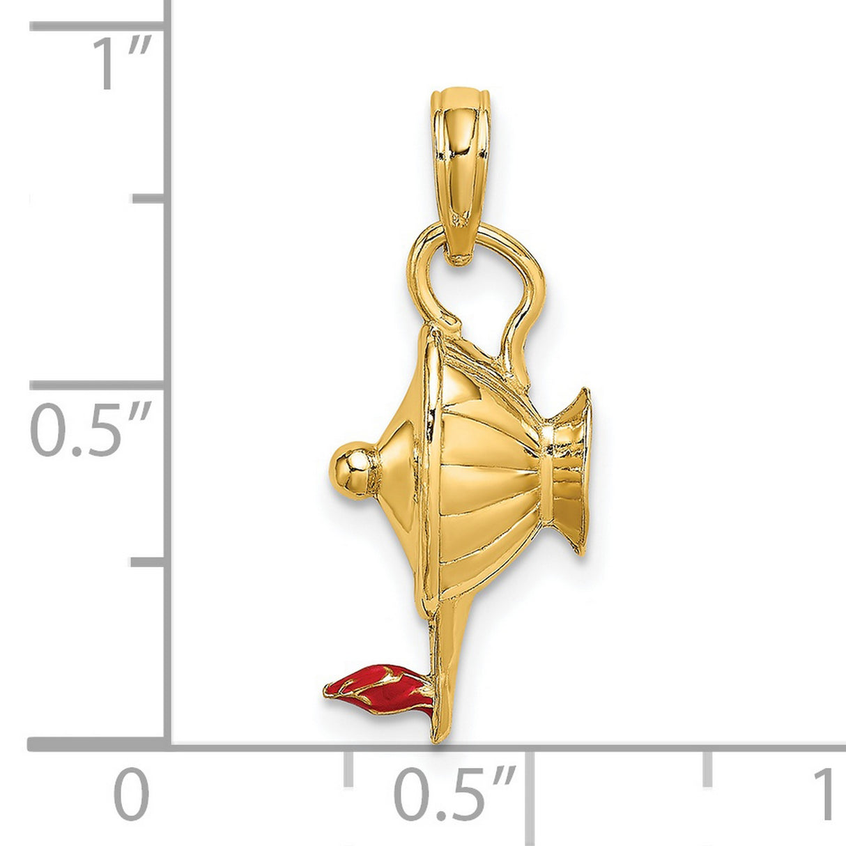 14k Yellow Gold Oil Lamp Pendant with Red Enamel Flame, Nursing Graduation Jewelry