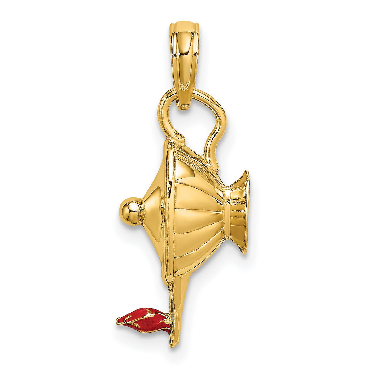 14k Yellow Gold Oil Lamp Pendant with Red Enamel Flame, Nursing Graduation Jewelry