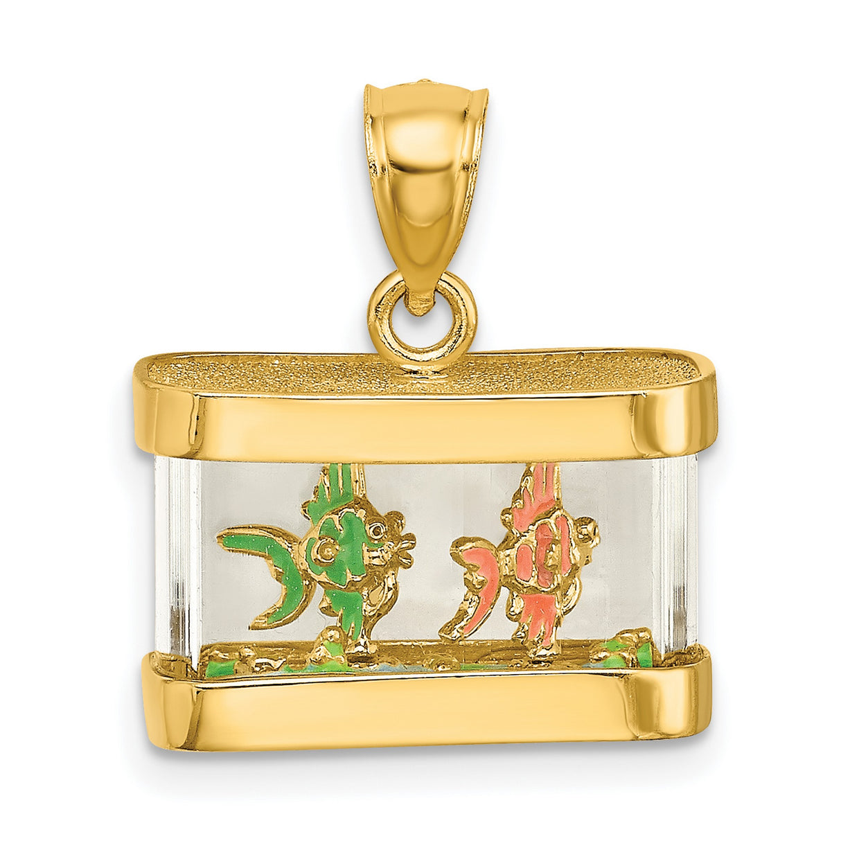14k Yellow Gold Koi Fish Pendant with Clear Rectangular Frame, Asian Symbol of Prosperity