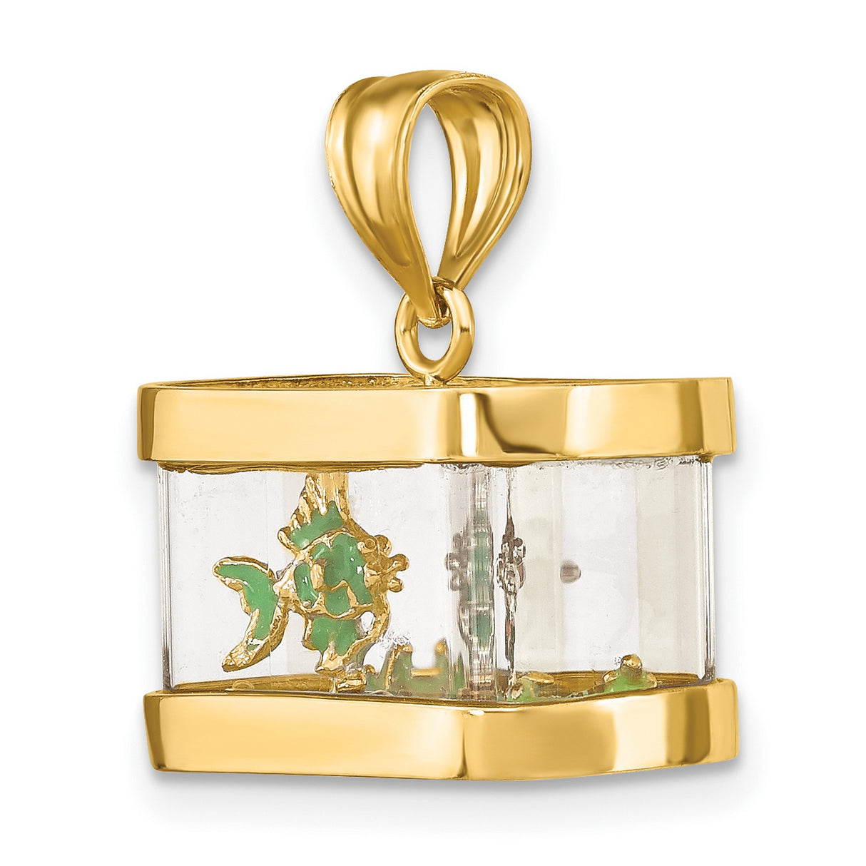 14k Yellow Gold Koi Fish Pendant with Clear Rectangular Frame, Asian Symbol of Prosperity